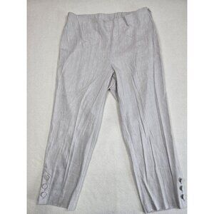 J Jill Linen Stretch Petite Pants M Light Gray Button Hem Detail